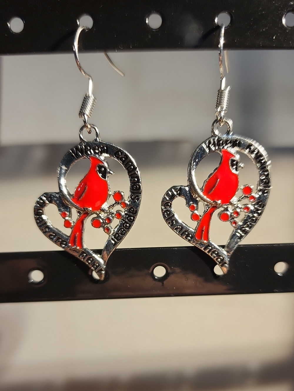 1 Pair Of Red Charming Heart Cardinal Pendant Earrings- Versatile Open Work